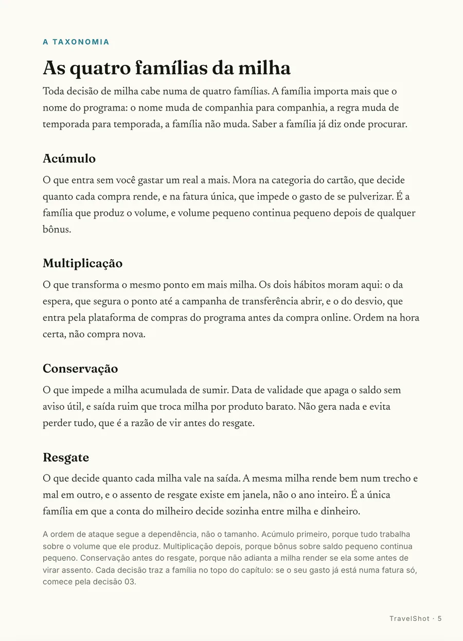O mapa: As quatro famílias da milha: acúmulo, multiplicação, conservação e resgate